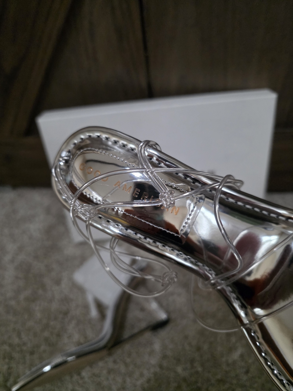 NIB Good American Silver Strappy Pointed-Toe Heels - Picture 3 of 6